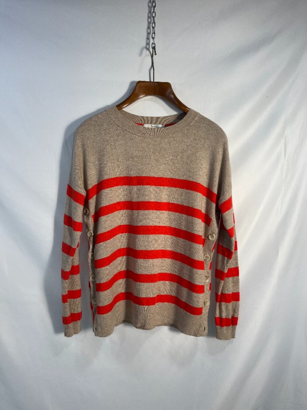 Beige Striped Sweater Side Buttons